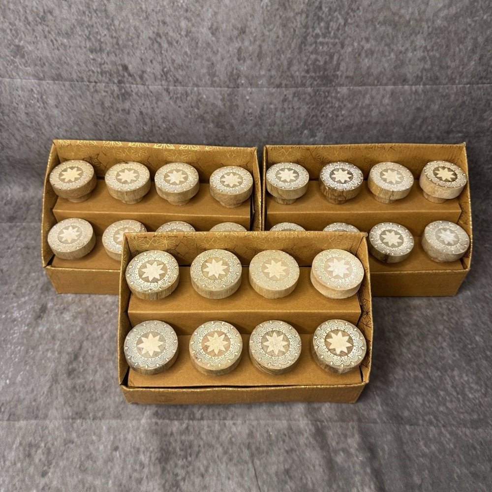 NEW Set of 24 Casa Decor Wooden Drawer Pulls Knobs Boho Made In India